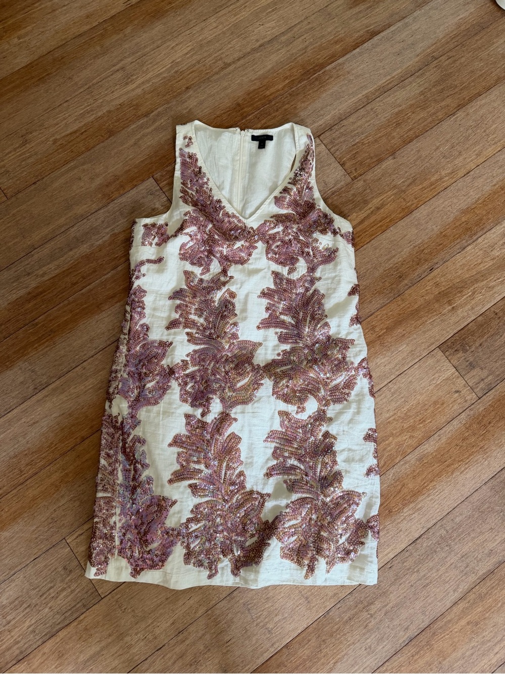 J. Crew • Ivory Mini Dress with Rose-Gold Sequin Motif